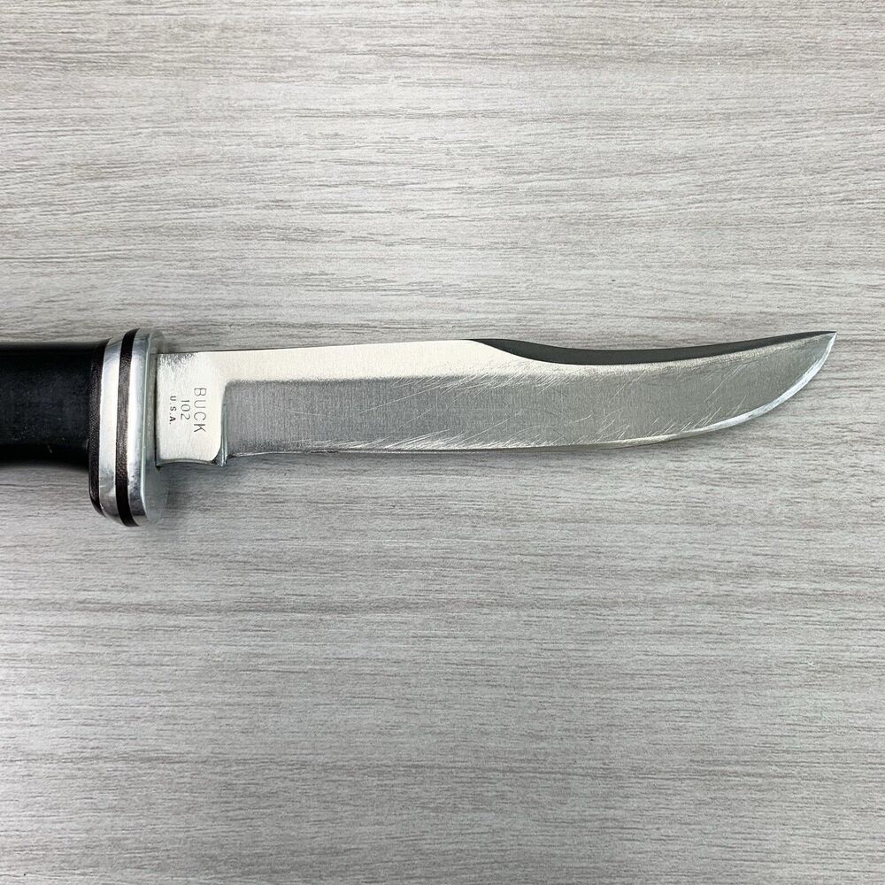 Buck Knife 102 Woodsman Fixed Blade Knife With Black Leather Sheath
